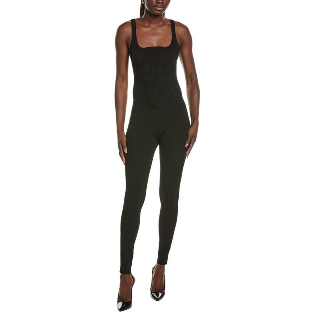 Paris Georgia Womens Ribbed Bustier Catsuit, Black